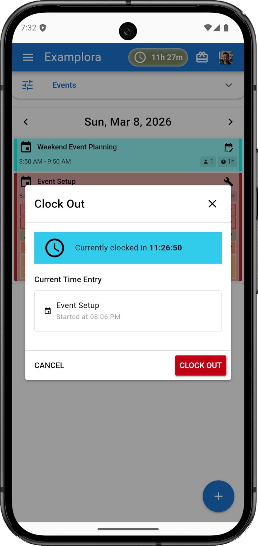 Mobile clock in/out interface