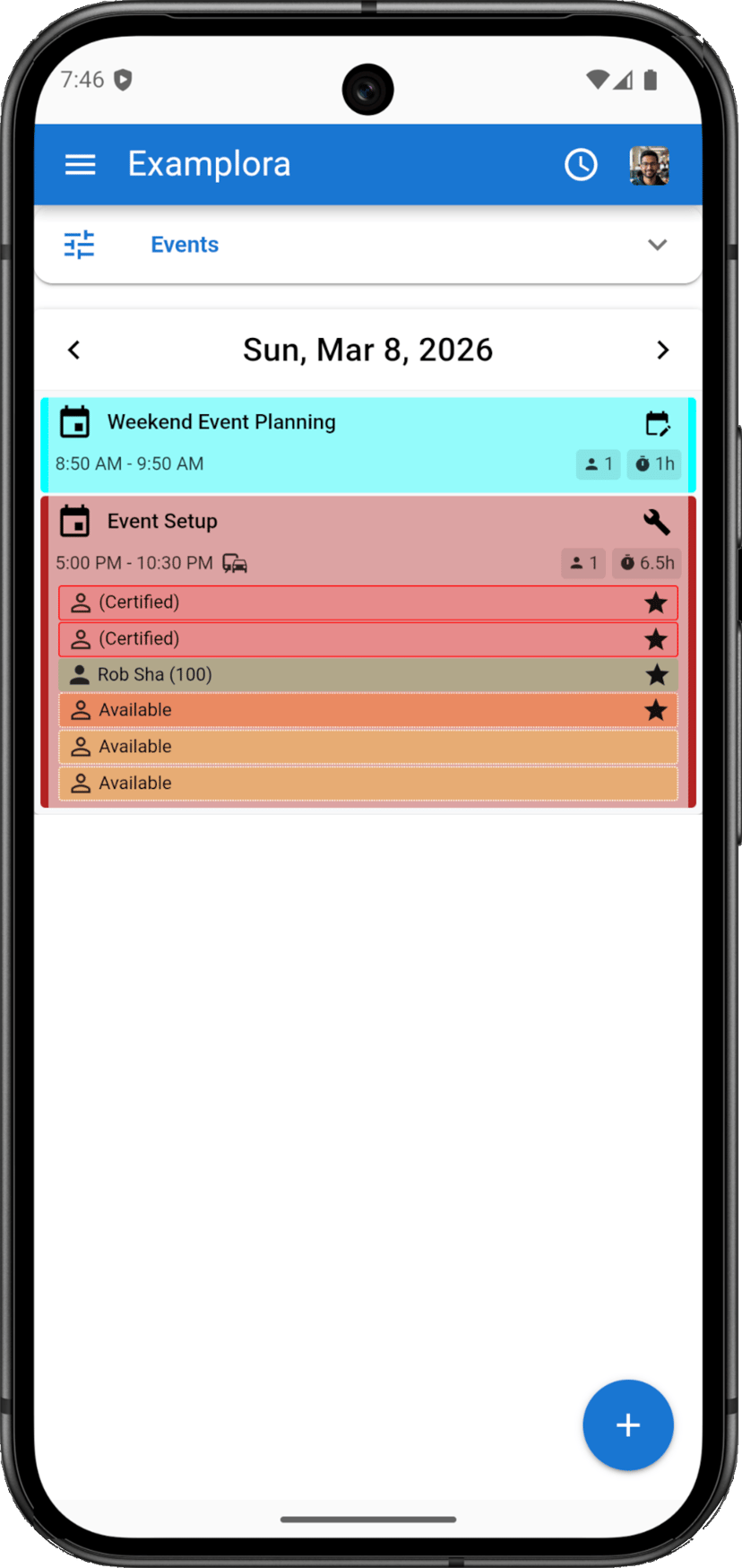 Mobile day calendar view