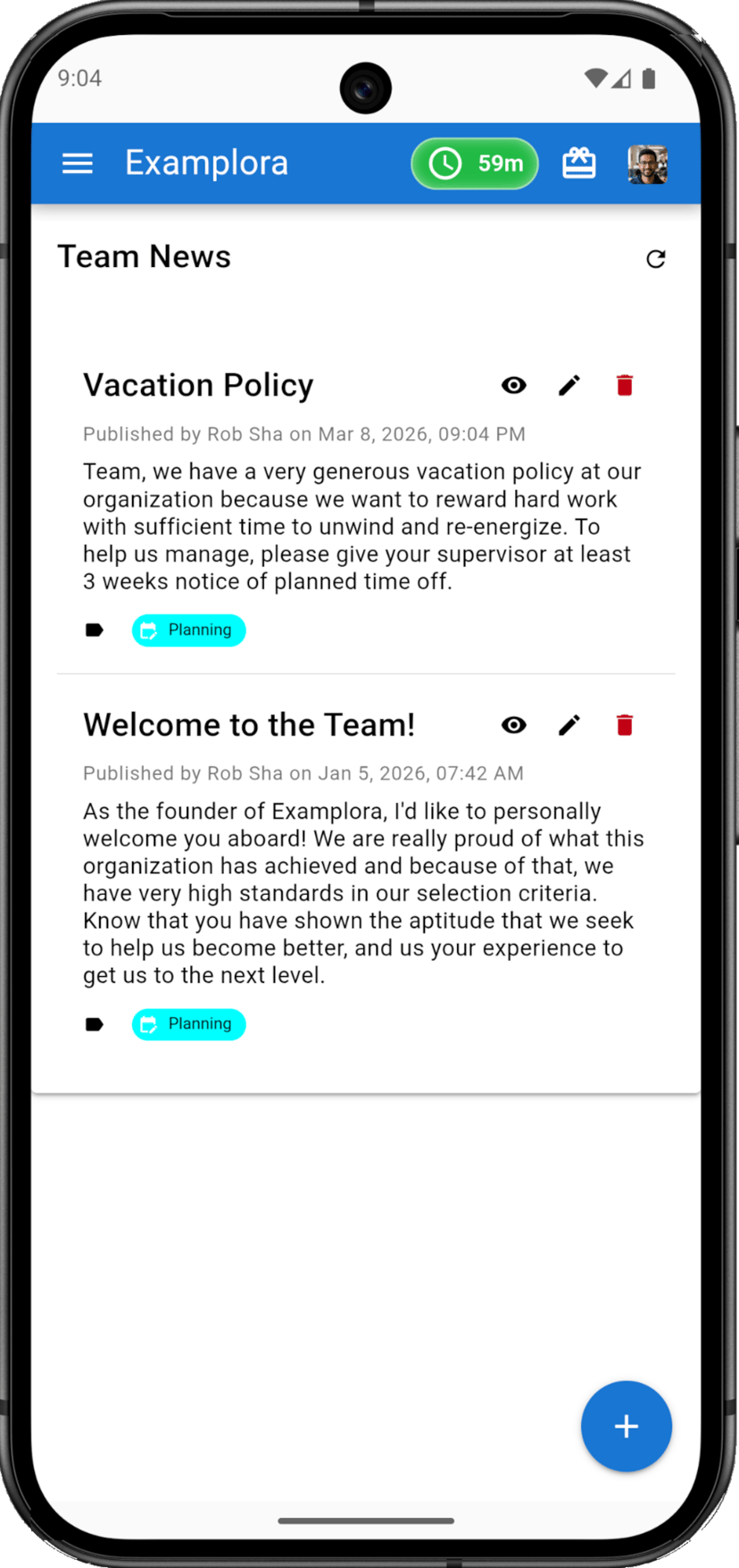 Mobile team news interface