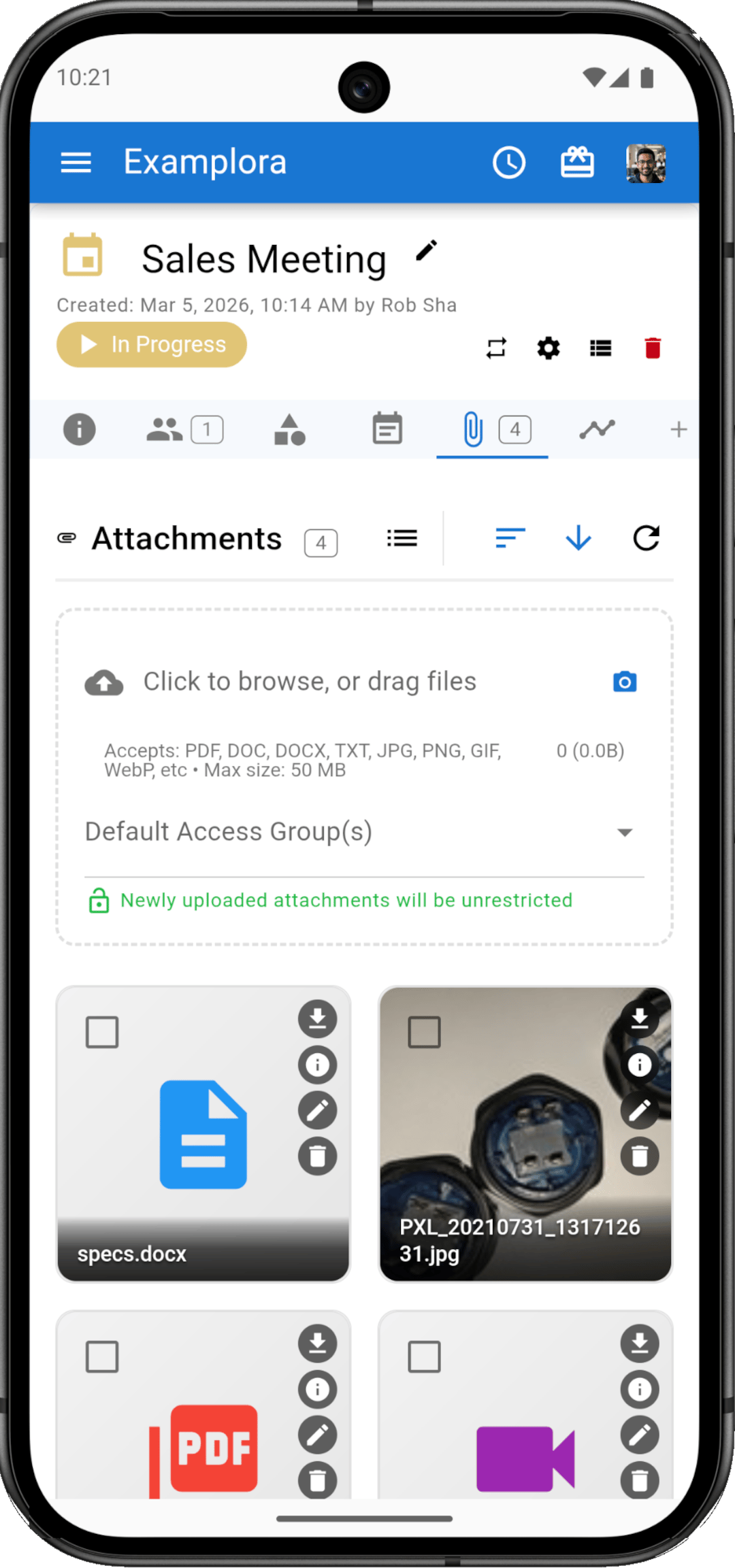 CrewSpec mobile app interface displaying event schedules, shifts, and resource management